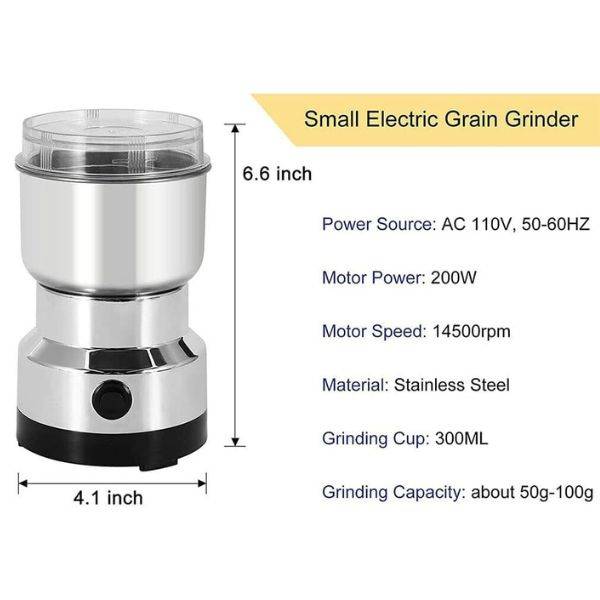 Portable Electric Coffee Grinder with 300ml Stainless Steel Cup | Small Mixer Grinder